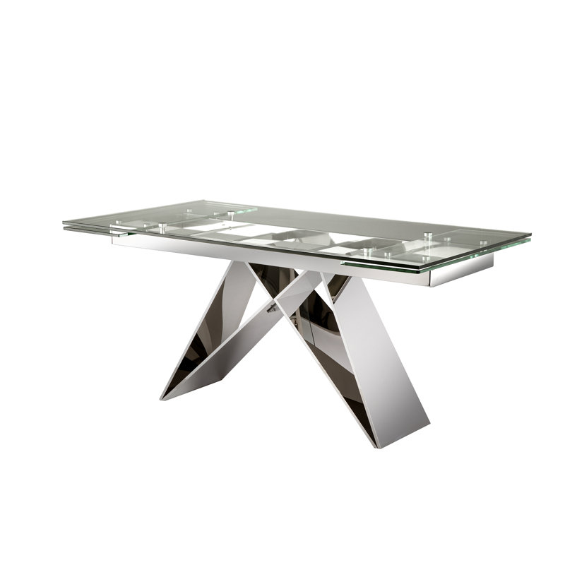 Bohannon Extendable Glass Top Metal Base Dining Table
