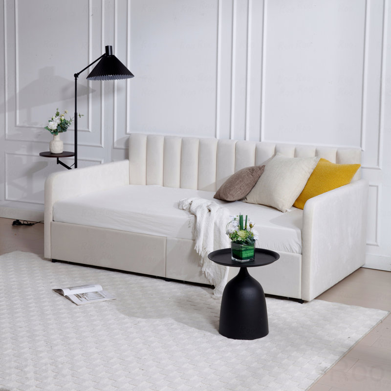 Twin Velvet Upholstered Daybed Frame, 2 Drawers
