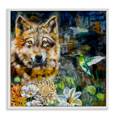 Magnifique loup et colibri, estampe numérique par Linda McClure