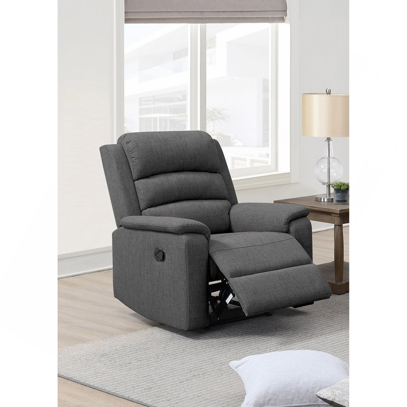 Fauteuil inclinable de salon moderne en toile de jute gris foncé, fonction de mouvement, coussin et
