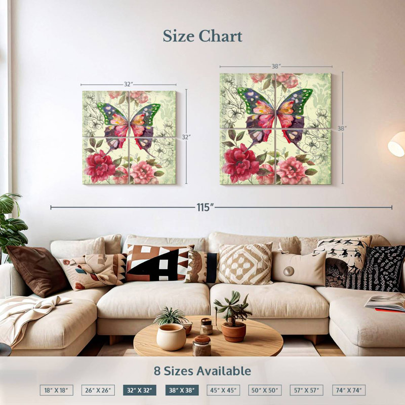 Brampt Butterfly Floral II, 38" H x 38" W