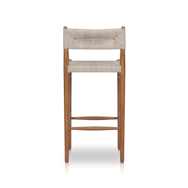 Outdoor Teak Bar Stool, 30", Natural Teak, Light Brown