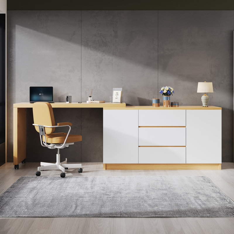L-Shaped Writing Desk, White/Yellow