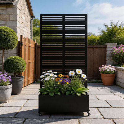 Metal Planter Box with Trellis and Wheels