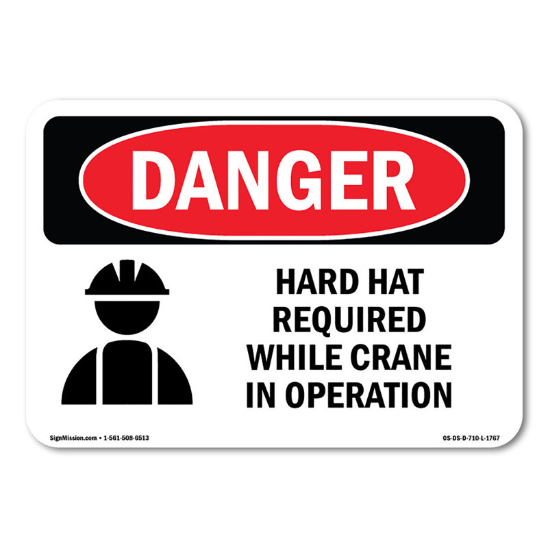 Hard Hat Required While Crane In Operation Decal 14" X 10"
