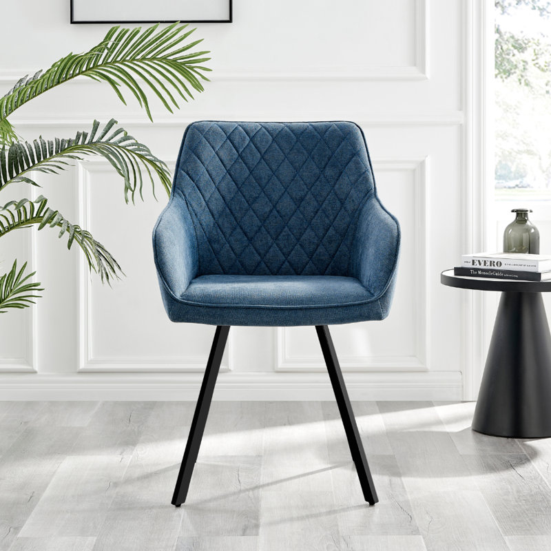 Eubanks Luxury Fabric Upholstered Dining Chair with Chrome Metal Legs - Modern Home, Blue, Black