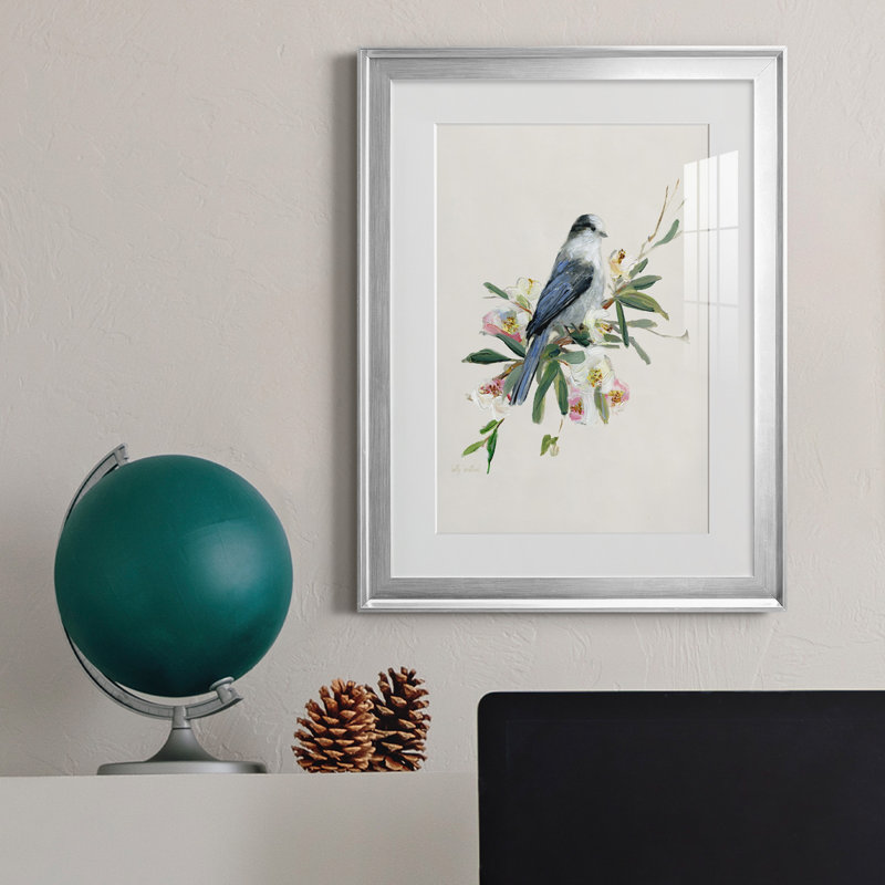 Spring Spring Gray Jay - peinture encadrée, H 22,5 po x l 30,5 po x P 1,5 po, Argent