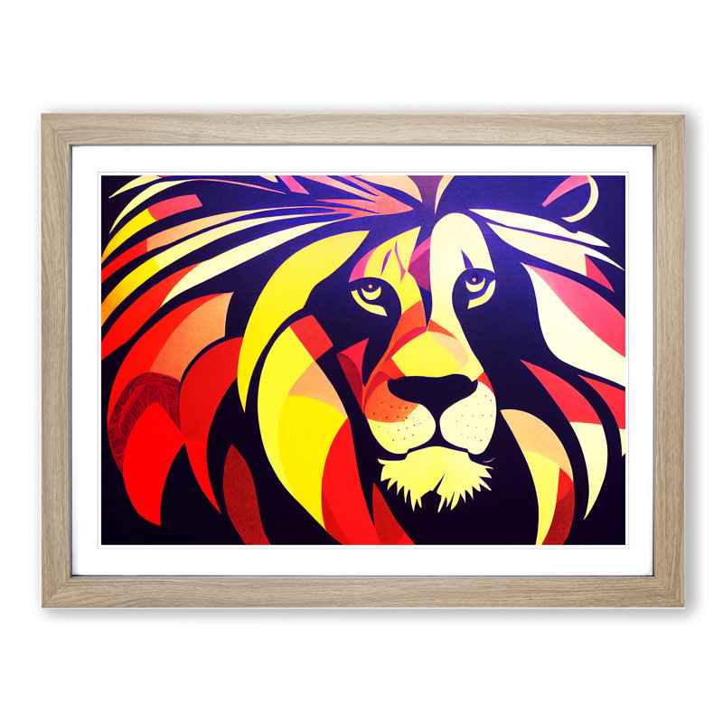 Abstract Lion Vol.4 - Framed Print, 46cm H x 64cm W x 2cm D, Oak