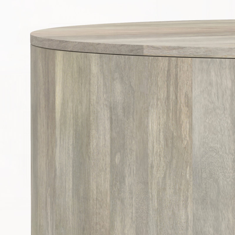 Table basse tambour en bois de manguier, fini blanchi