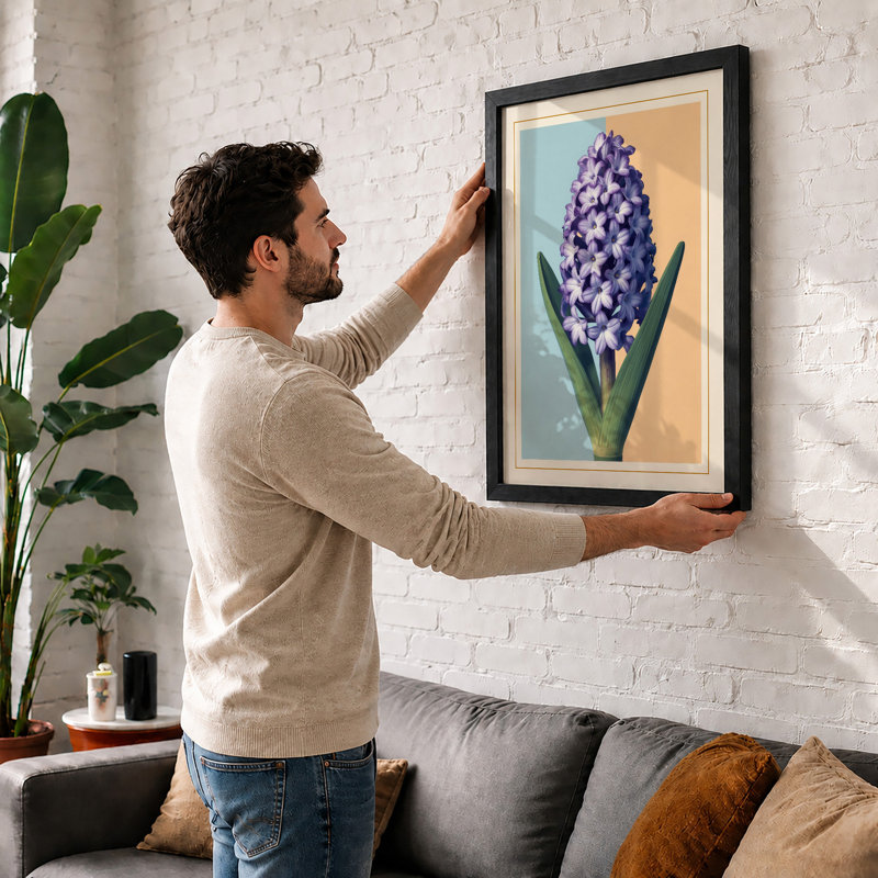 Purple Hyacinth Study Botanical - Framed Print, A1 - 84.1 x 59.4 cm, White