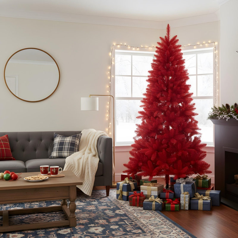 Arbre de Noël moderne 6 pi en PVC rouge, H 6 pi
