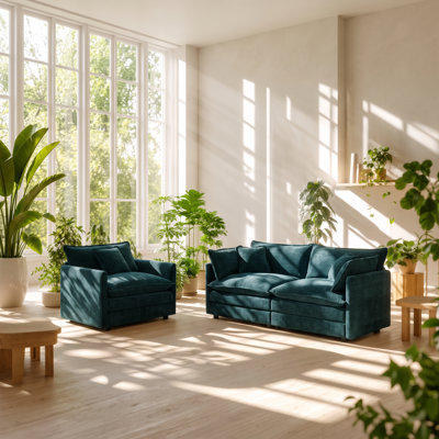 Ensemble canapé et fauteuil modulaire 2 pièces en chenille, UI Furniture, 193 cm L x 87 cm P x 84 cm H