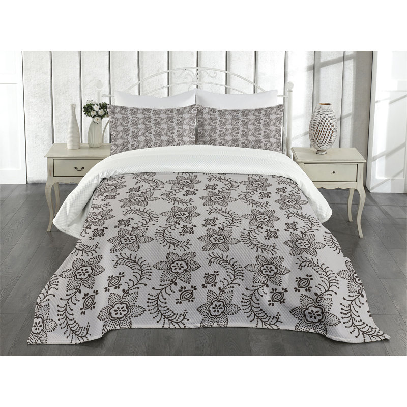 Ambesonne Taupe Bedspread Set Russian Boho Tan Taupe, King Bedspread + 2 Standard Shams