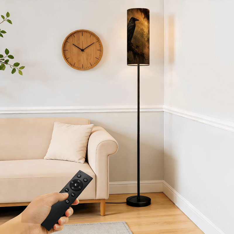 Lampe moderne sur pied moderne avec télécommande à DEL à intensité variable, abat-jour réglable Corbeau foncé perché Mossy Branch