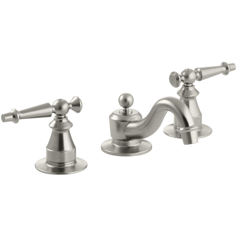 Robinet de salle de bain antique à large entraxe avec bonde, Nickel brossé éclatant