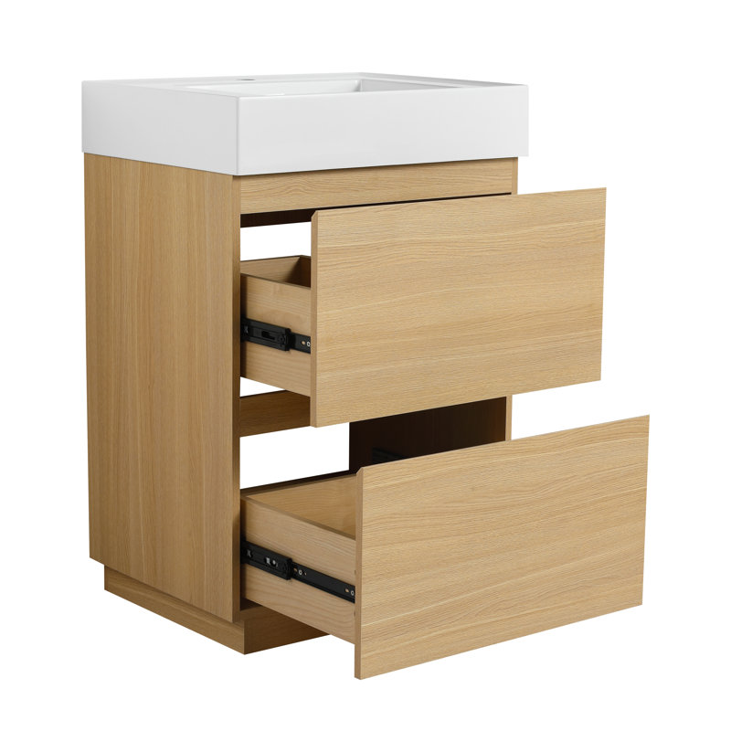 Ensemble de meuble-lavabo simple autoportant 24 po avec lavabo en résine, 24 po et 2 tiroirs, Chêne original