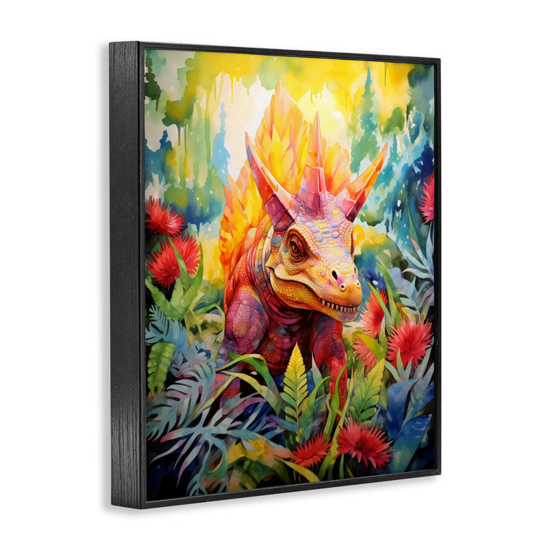 Giclée encadrée de dinosaure coloré dans la jungle, design par Creative Studio, H 20 po x l 16 po