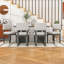 Ensemble de salle à manger 7 pièces avec table rectangulaire en bois et 6 chaises rembourrées-1190763214-1190763213