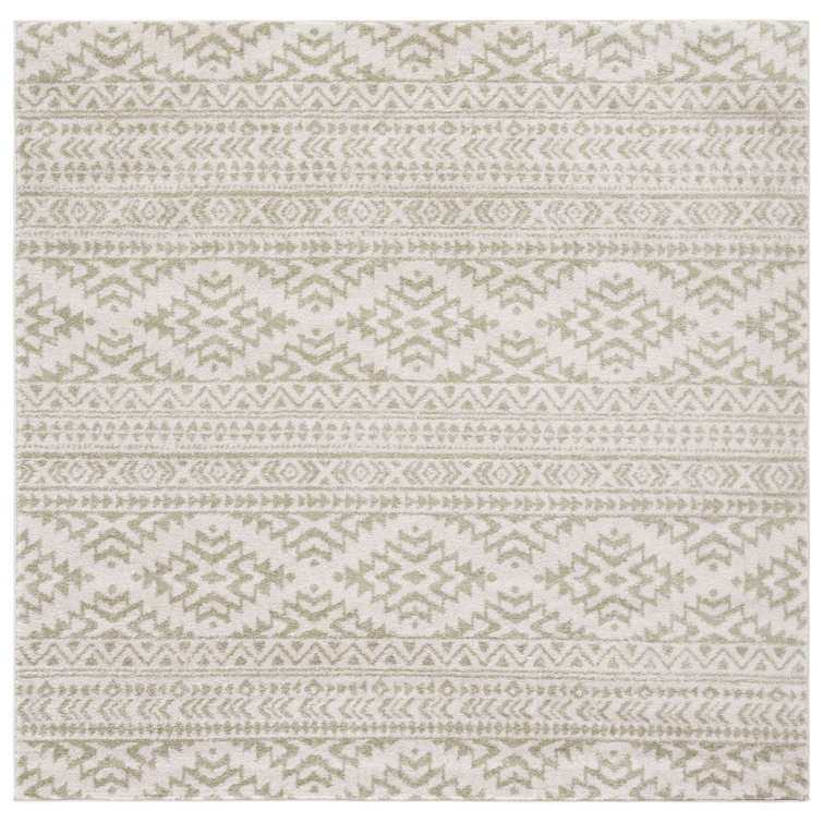 Lorenco Southwestern Machine Made Power Loom Polypropylene Area Rug in Ivory/Sage