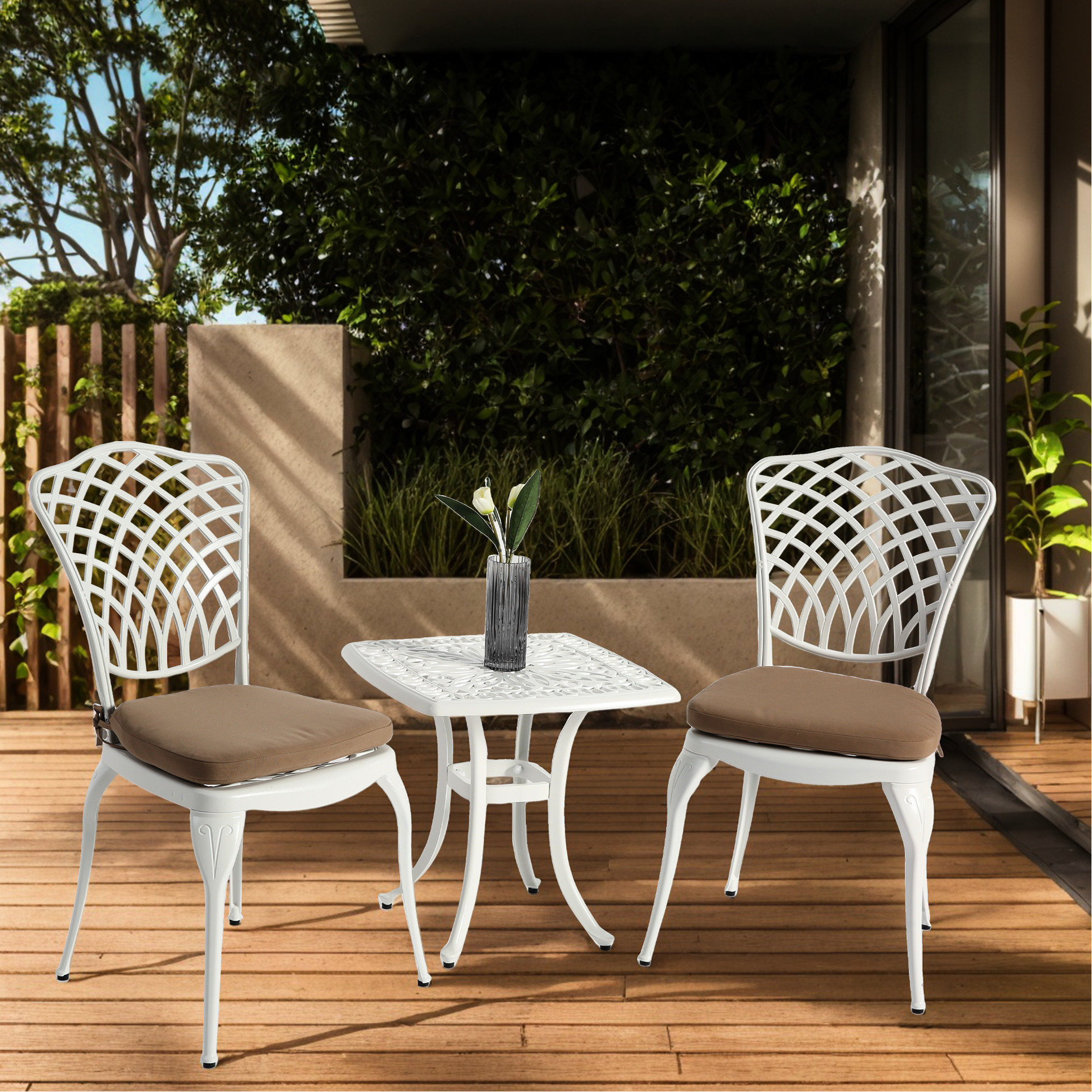 Ebern Designs 3 Piece Cast Aluminum Patio Bistro - 2 Chairs & 1 Round ...