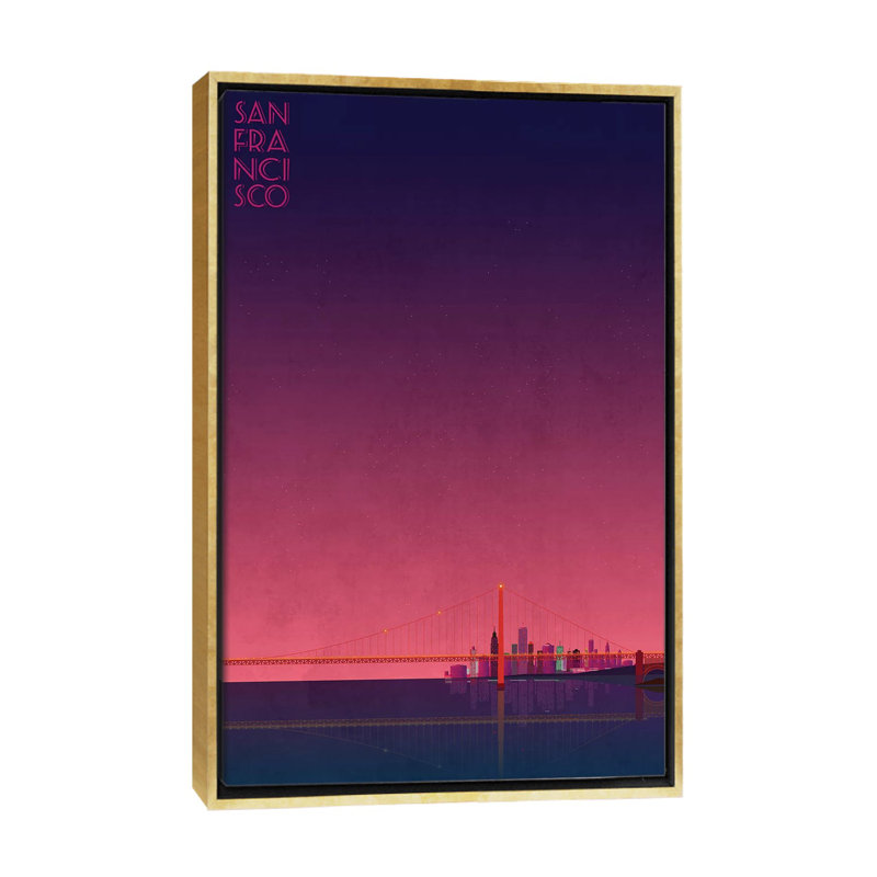 San Francisco Skyline - impression d'art graphique, H 26 po x l 18 po x 1,5 po, Toile encadrée d'or, Aucun mat