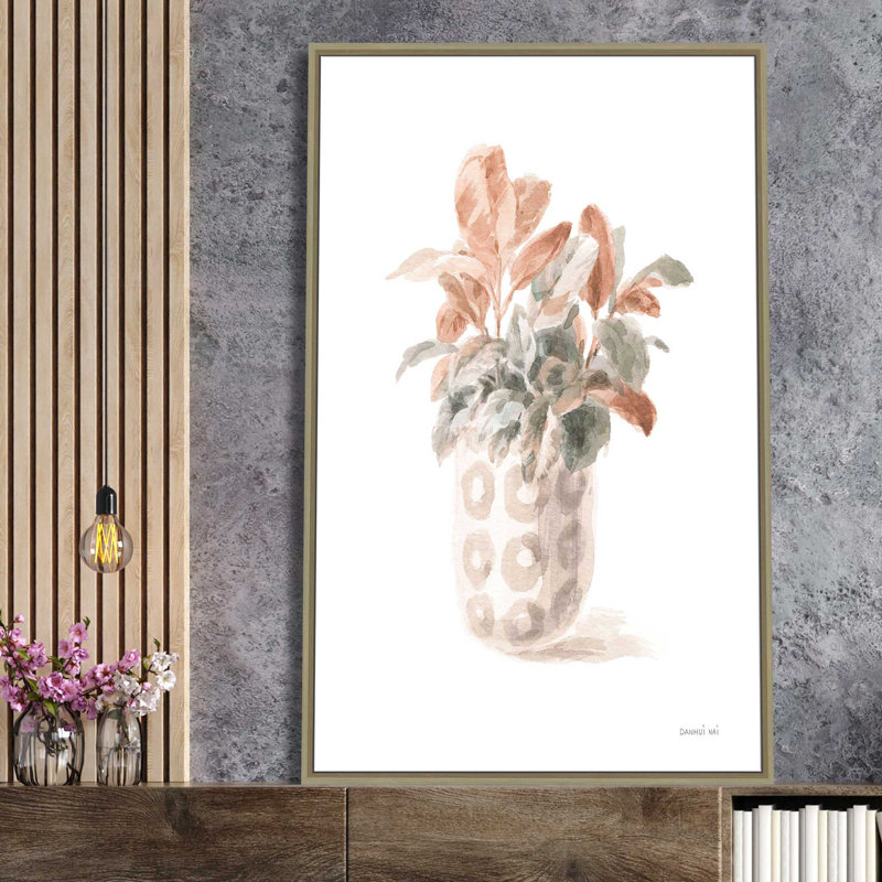 Modern Flora II - terre cuite - peinture, L 39,5 po x H 63,5 po, Encadrement brun
