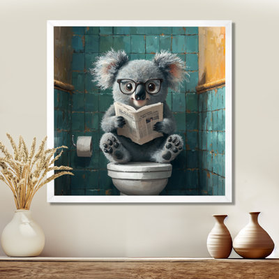 Keifer Koala With Glasses In The Toilet II - koala Wall Art for Living Room