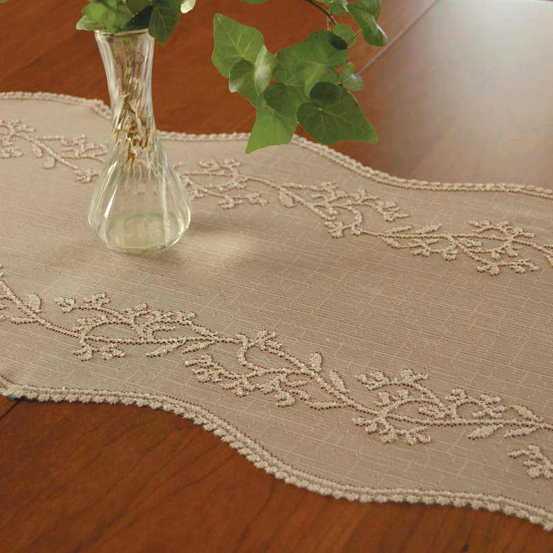 Medena Floral Oval Table Runner, 54" L x 14" W, Flax