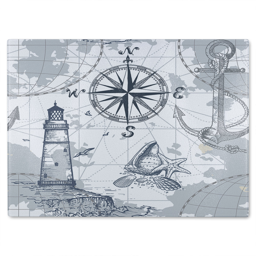 Compass & Map Glass Chopping Board