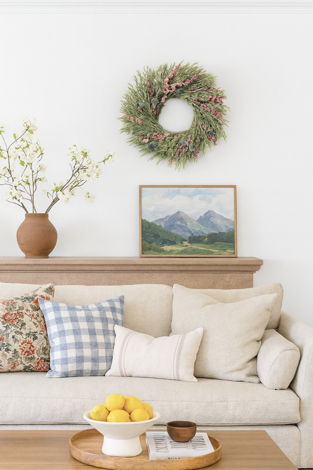 Great Meadows Handcrafted Dried Mixed Assortment Wreath, 30" H x 30" W x 6" D