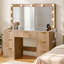 47" Large Natural Fluted Vanity Desk With Mirror & Adjustable Led Lights-792053736