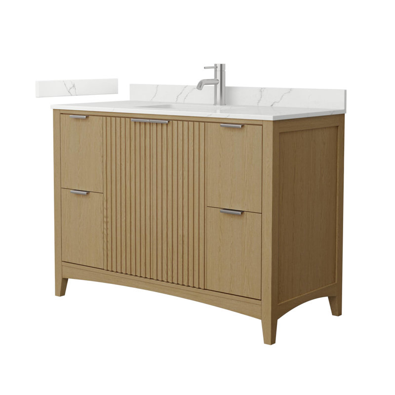 Meuble-lavabo simple avec plateau en quartz Palmilla, Noir mat, 48", Giotto Quartz