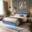Storage Bed With 4 Drawers & Dual LED Lights, Upholstered Bed Frame With Adjustable Headboard, Grey Linen-1147421959