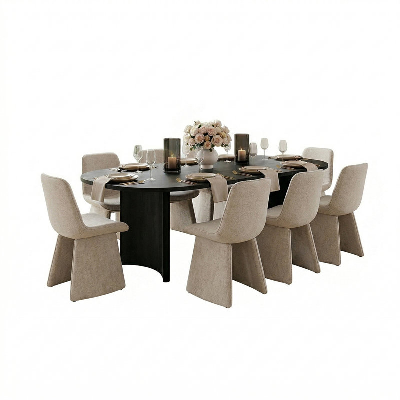 Ensemble de table de salle à manger moderne 79 "pour 8 personnes avec chaises rembourrées Modern, Kaki