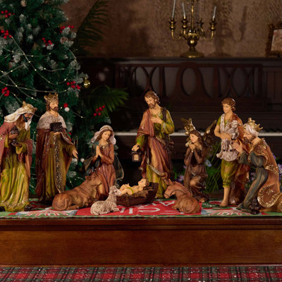Nativity Set Christmas Indoor 11 Piece 15 inch Scene Statue Figurines Jesus Manger Crib Ornament Church Xmas Gift Home Catholic Religious Decoration Gift