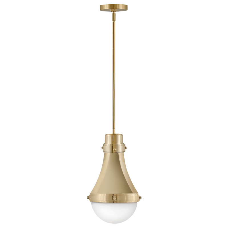Oliver Adjustable Pendant Light w/ Etched Opal Glass, 15.5" H x 9" W x 9" D, Bright Brass