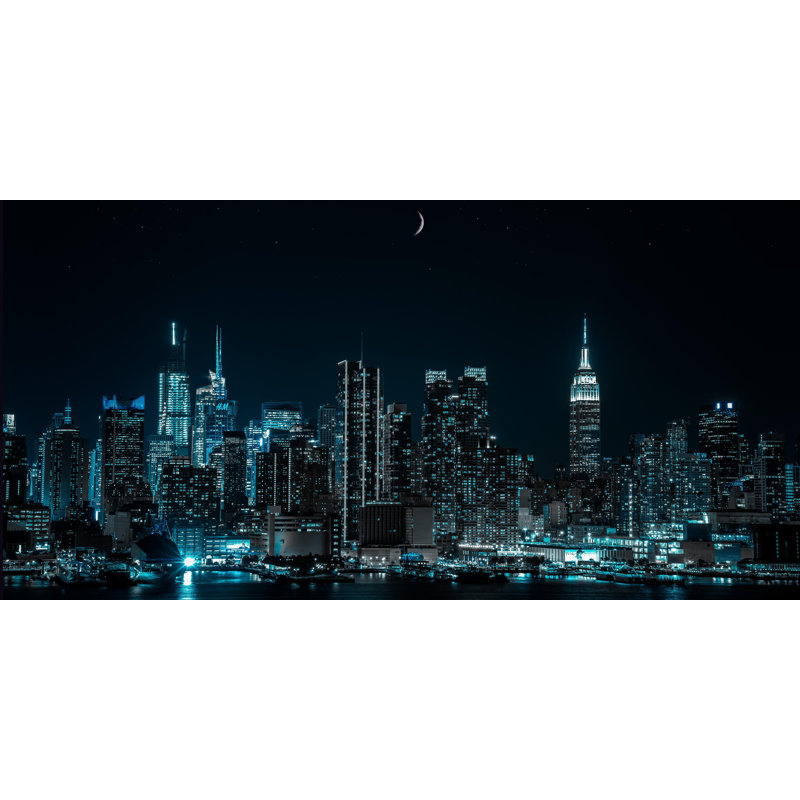 «Buildings At Night Wallart», reproduction d'art sur toile, Papier, H 30 po x l 60 po x P 0,1 po