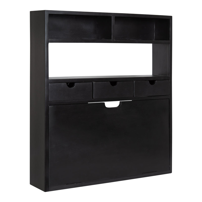 Bureau flottant en bois massif Aerick, Noir