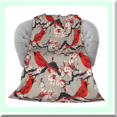 Cherry Cardinal Flannel Throw - Soft, Warm & Fluffy Plush Blanket for Bed, Couch, or Chair - Lightweight Microfiber, Perfect Gift for Bird Lovers & Pet Owners