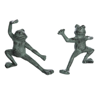 Medium Iron Tai Chi Frogs, Figurines, Green, Metal, Set of 2, Tabletop, Living Room, Spring, Home Decoration