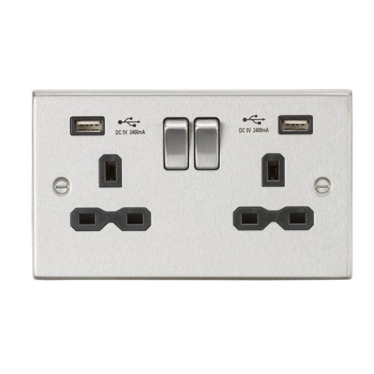 13A 2G SP Switched Socket with Dual USB A+A (5V DC 2.4A shared)