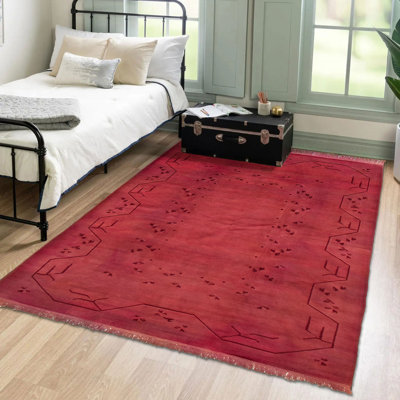 One of kind Hand-Knotted Colour Transition Magenta Rug 6'8" x 10'0"