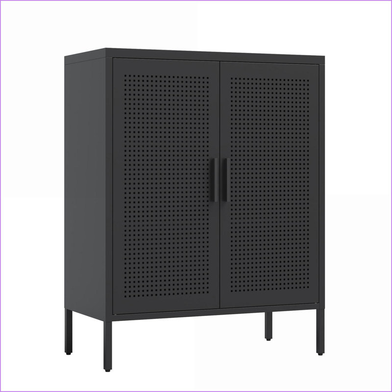 Armoires, armoire de rangement industrielle avec 2 portes 2 tablettes réglables | Acier noir