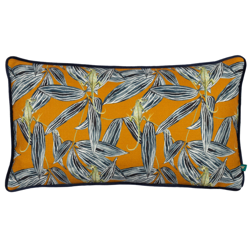 Floral Rectangular Lumbar Cushion, Green, Polyester