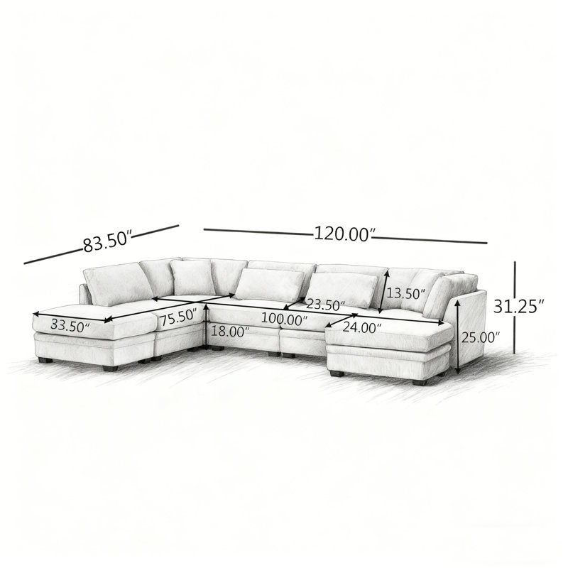 7-Piece Reversible Modular Corner Sectional Sofa With 2 Ottomans, Modular Cloud Couch Set, Beige