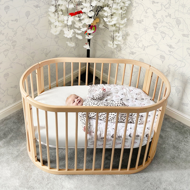 Oasis Oval Cot With Oval Mattress, White, Beech