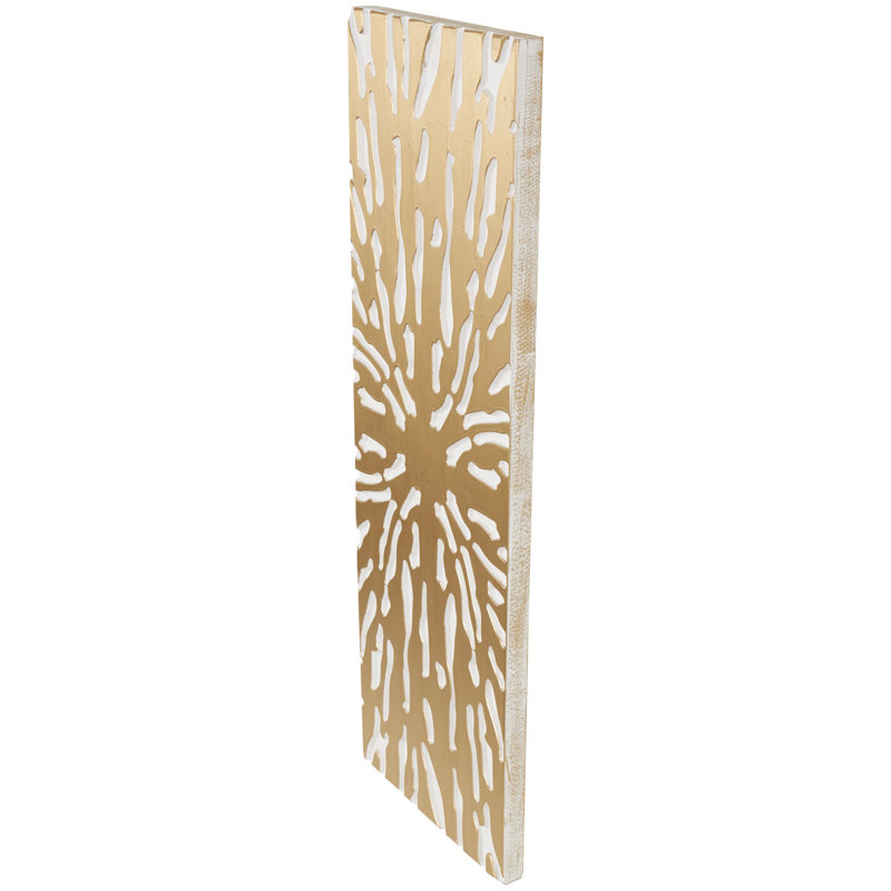 Wooden Abstract Carved Starburst Gold Wall Decor with White Backing, 36" H x 12" W x 1.2" D
