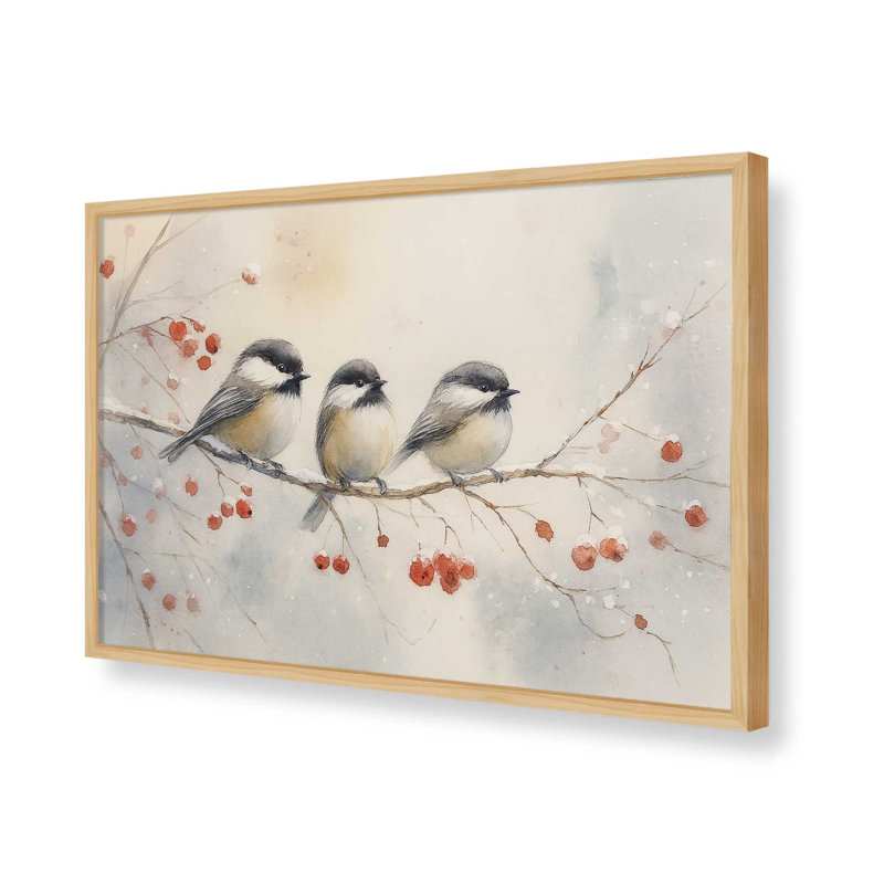 «Three Winter Songbirds», reproduction d'art, 24 po x 36 po, Érable américain