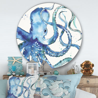 «Blue Deep Sea VIII», reproduction d'art sur toile, cercle en métal
