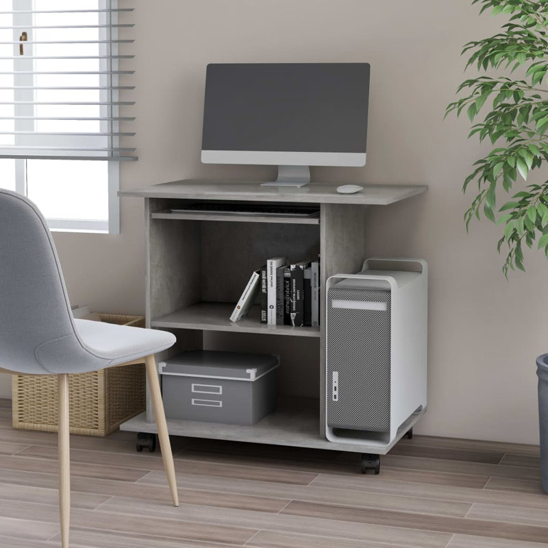 Computer Desk Gaming Desk Home Office Table with Shelf Engineered Wood, Concrete Gray